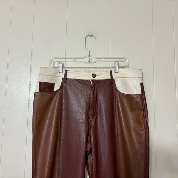 Nanushka Vinni Patchwork Vegan Leather Pants Brown Size XL LuxeTrousers - Picture 3 of 14